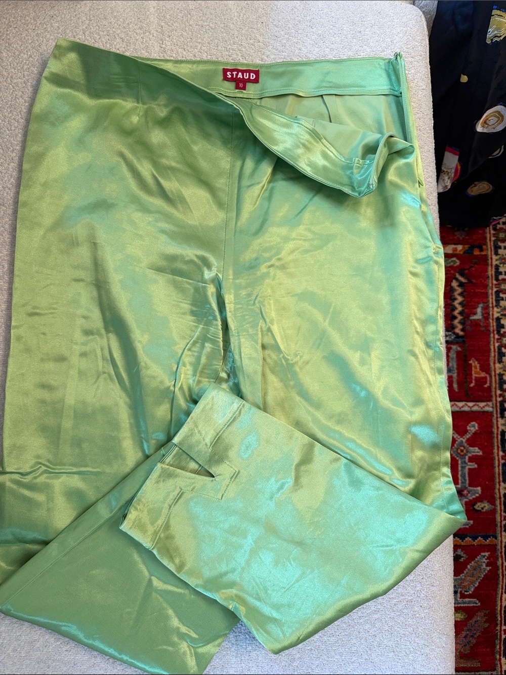 STAUD Light Green Satin Capri Pants